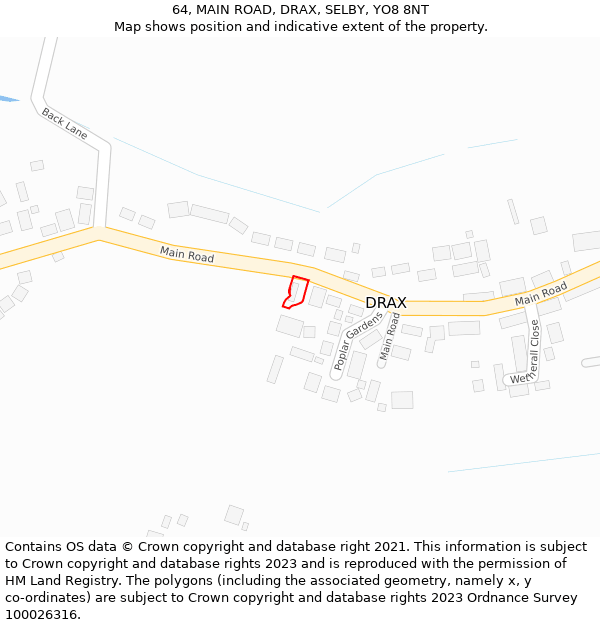 64, MAIN ROAD, DRAX, SELBY, YO8 8NT: Location map and indicative extent of plot