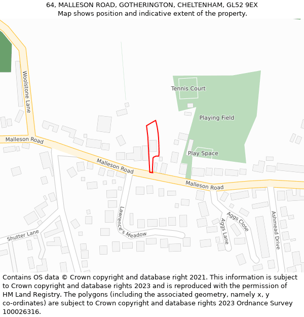 64, MALLESON ROAD, GOTHERINGTON, CHELTENHAM, GL52 9EX: Location map and indicative extent of plot