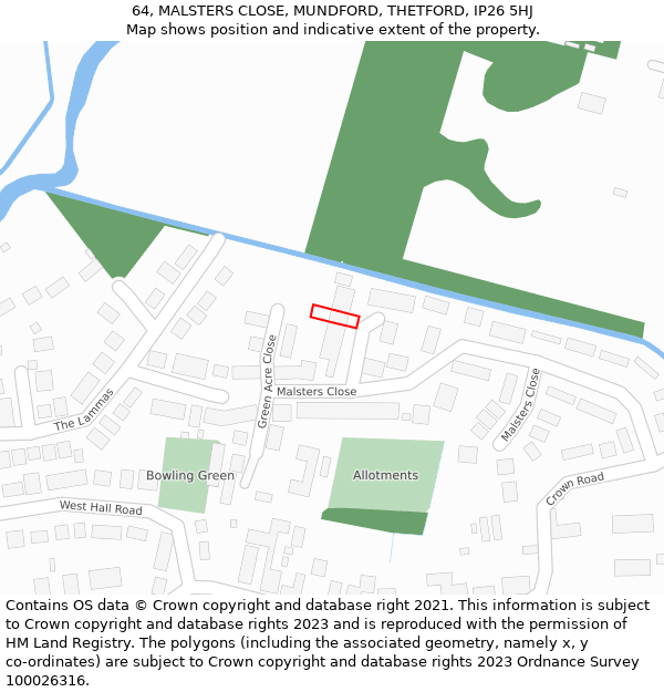 64, MALSTERS CLOSE, MUNDFORD, THETFORD, IP26 5HJ: Location map and indicative extent of plot