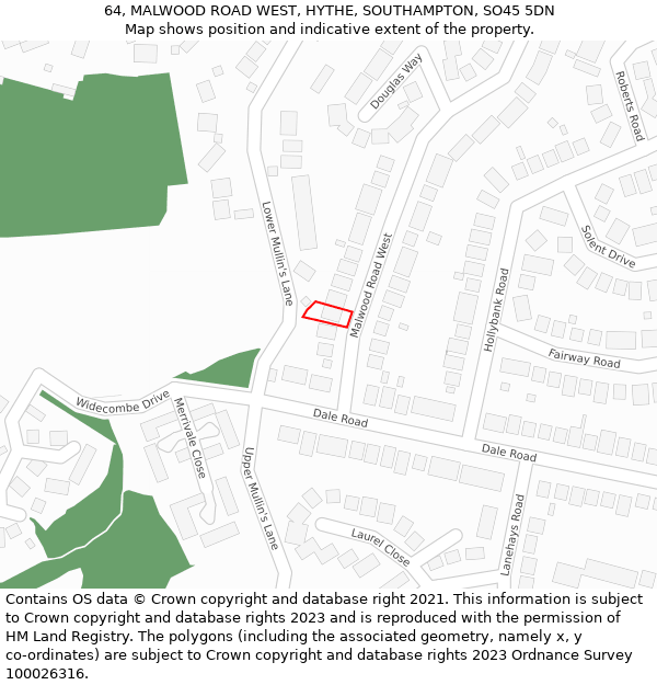 64, MALWOOD ROAD WEST, HYTHE, SOUTHAMPTON, SO45 5DN: Location map and indicative extent of plot