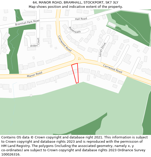 64, MANOR ROAD, BRAMHALL, STOCKPORT, SK7 3LY: Location map and indicative extent of plot