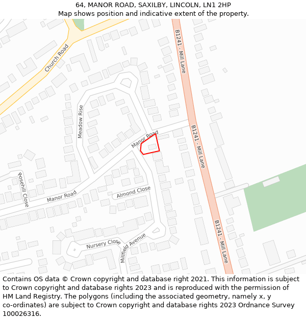 64, MANOR ROAD, SAXILBY, LINCOLN, LN1 2HP: Location map and indicative extent of plot