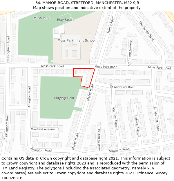 64, MANOR ROAD, STRETFORD, MANCHESTER, M32 9JB: Location map and indicative extent of plot