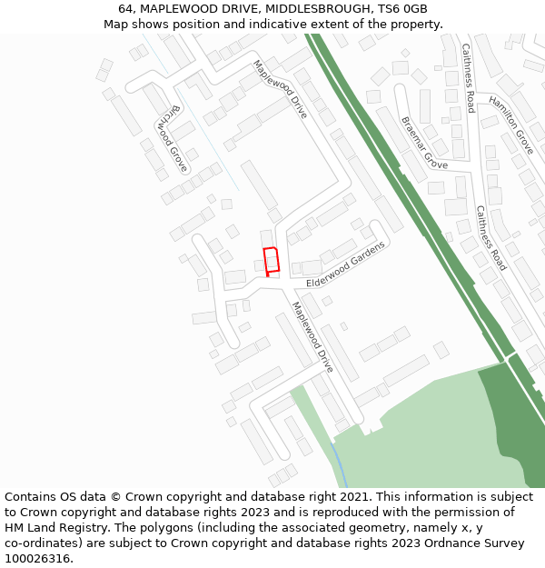 64, MAPLEWOOD DRIVE, MIDDLESBROUGH, TS6 0GB: Location map and indicative extent of plot