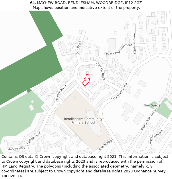 64, MAYHEW ROAD, RENDLESHAM, WOODBRIDGE, IP12 2GZ: Location map and indicative extent of plot