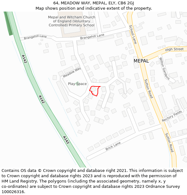 64, MEADOW WAY, MEPAL, ELY, CB6 2GJ: Location map and indicative extent of plot