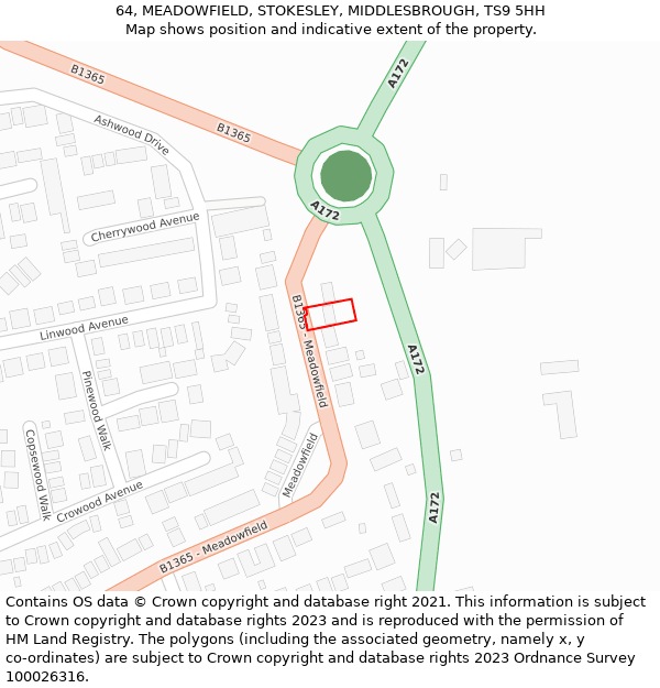 64, MEADOWFIELD, STOKESLEY, MIDDLESBROUGH, TS9 5HH: Location map and indicative extent of plot