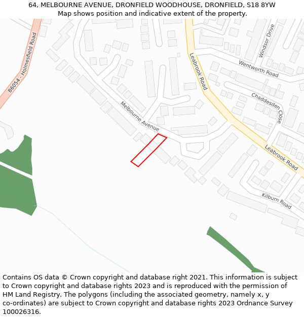64, MELBOURNE AVENUE, DRONFIELD WOODHOUSE, DRONFIELD, S18 8YW: Location map and indicative extent of plot