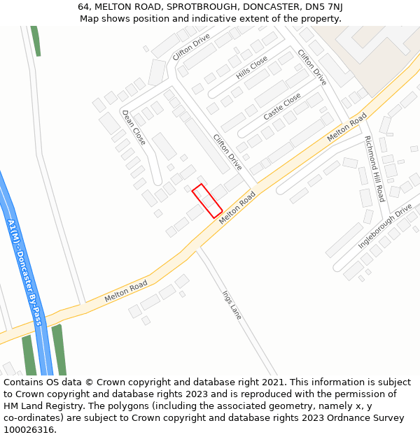 64, MELTON ROAD, SPROTBROUGH, DONCASTER, DN5 7NJ: Location map and indicative extent of plot