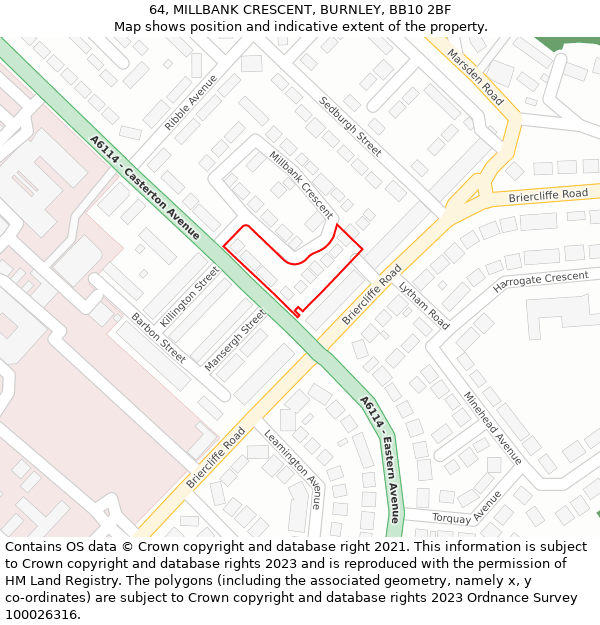 64, MILLBANK CRESCENT, BURNLEY, BB10 2BF: Location map and indicative extent of plot