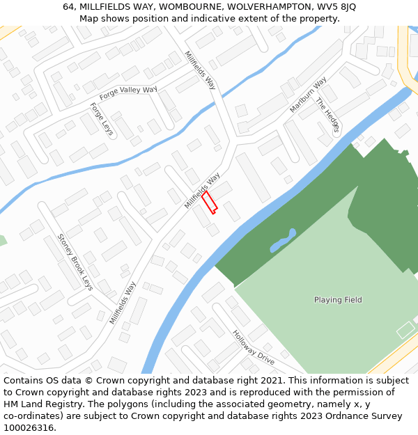 64, MILLFIELDS WAY, WOMBOURNE, WOLVERHAMPTON, WV5 8JQ: Location map and indicative extent of plot