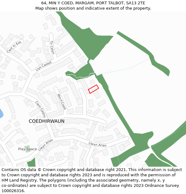 64, MIN Y COED, MARGAM, PORT TALBOT, SA13 2TE: Location map and indicative extent of plot