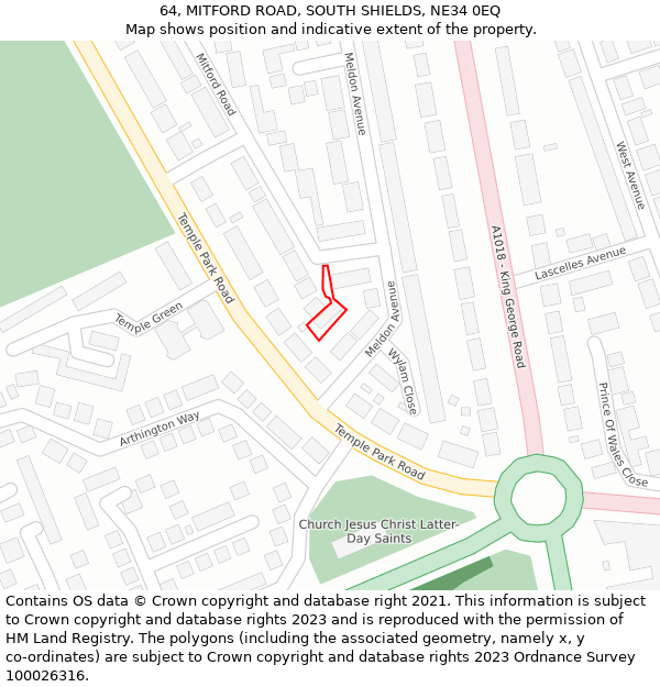 64, MITFORD ROAD, SOUTH SHIELDS, NE34 0EQ: Location map and indicative extent of plot