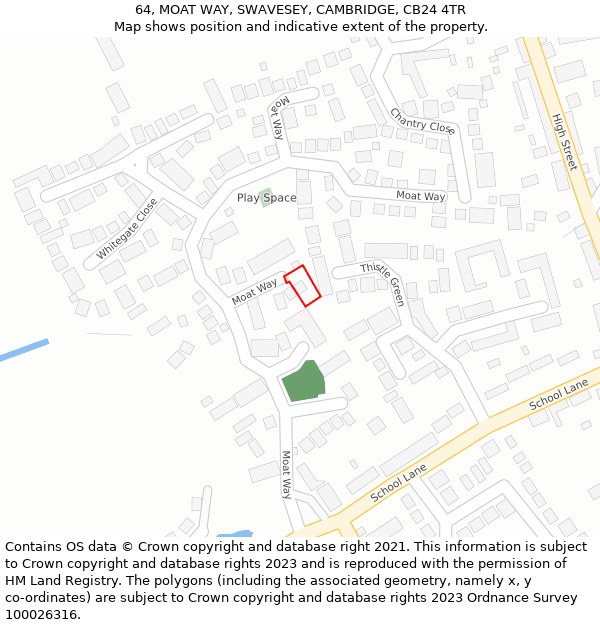 64, MOAT WAY, SWAVESEY, CAMBRIDGE, CB24 4TR: Location map and indicative extent of plot