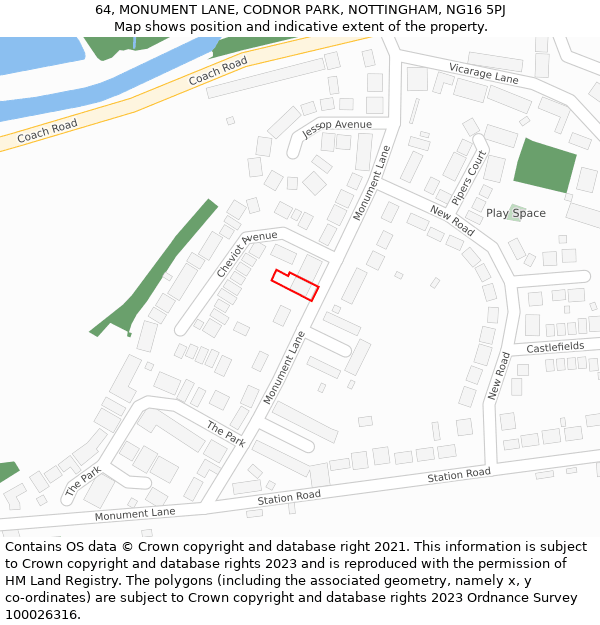 64, MONUMENT LANE, CODNOR PARK, NOTTINGHAM, NG16 5PJ: Location map and indicative extent of plot