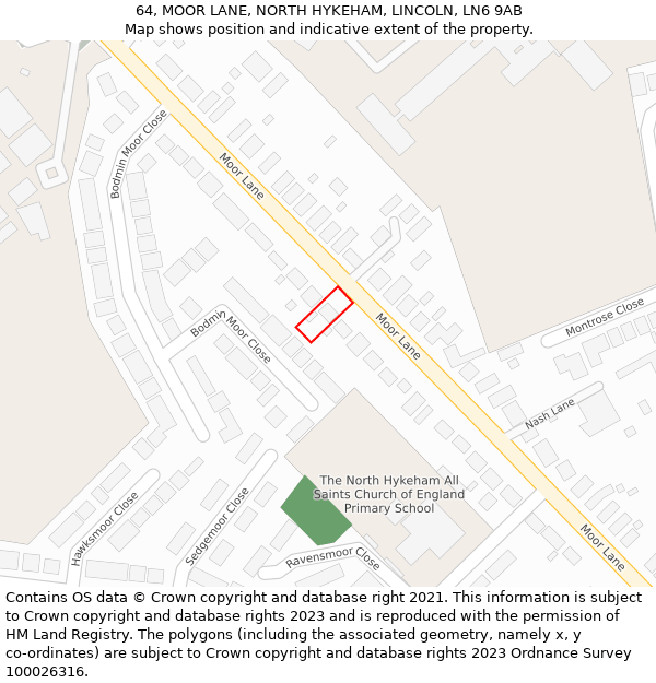 64, MOOR LANE, NORTH HYKEHAM, LINCOLN, LN6 9AB: Location map and indicative extent of plot