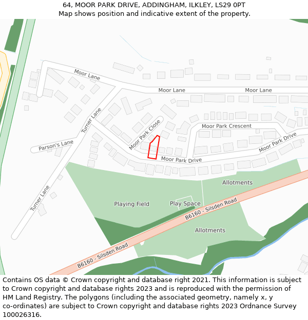 64, MOOR PARK DRIVE, ADDINGHAM, ILKLEY, LS29 0PT: Location map and indicative extent of plot