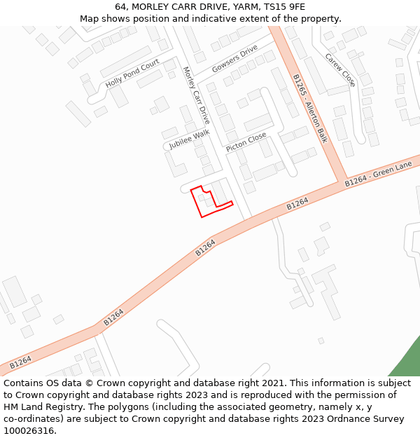 64, MORLEY CARR DRIVE, YARM, TS15 9FE: Location map and indicative extent of plot