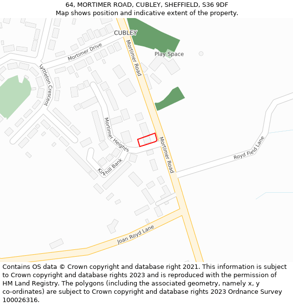 64, MORTIMER ROAD, CUBLEY, SHEFFIELD, S36 9DF: Location map and indicative extent of plot