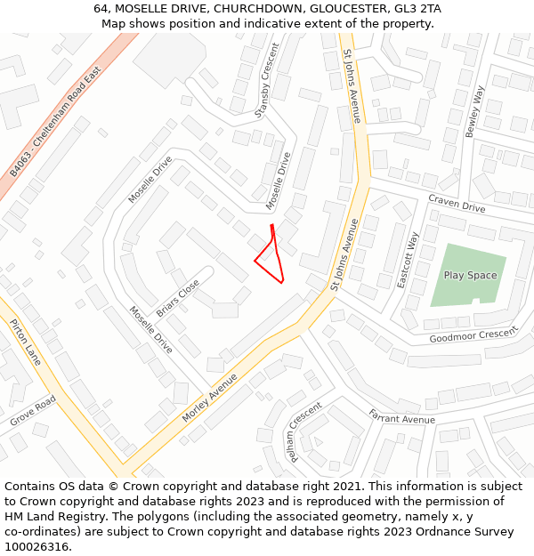 64, MOSELLE DRIVE, CHURCHDOWN, GLOUCESTER, GL3 2TA: Location map and indicative extent of plot