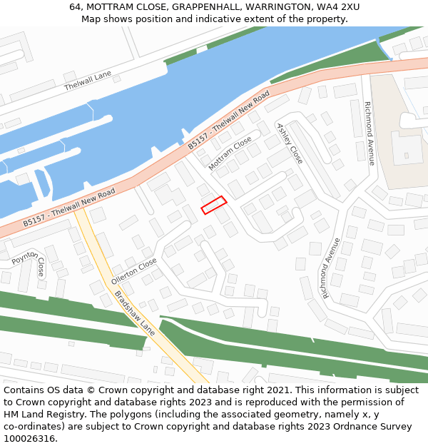 64, MOTTRAM CLOSE, GRAPPENHALL, WARRINGTON, WA4 2XU: Location map and indicative extent of plot