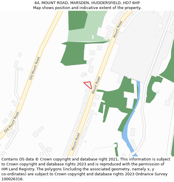 64, MOUNT ROAD, MARSDEN, HUDDERSFIELD, HD7 6HP: Location map and indicative extent of plot