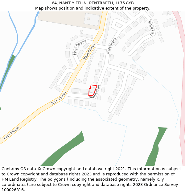 64, NANT Y FELIN, PENTRAETH, LL75 8YB: Location map and indicative extent of plot