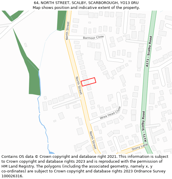 64, NORTH STREET, SCALBY, SCARBOROUGH, YO13 0RU: Location map and indicative extent of plot
