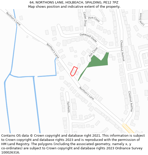 64, NORTHONS LANE, HOLBEACH, SPALDING, PE12 7PZ: Location map and indicative extent of plot