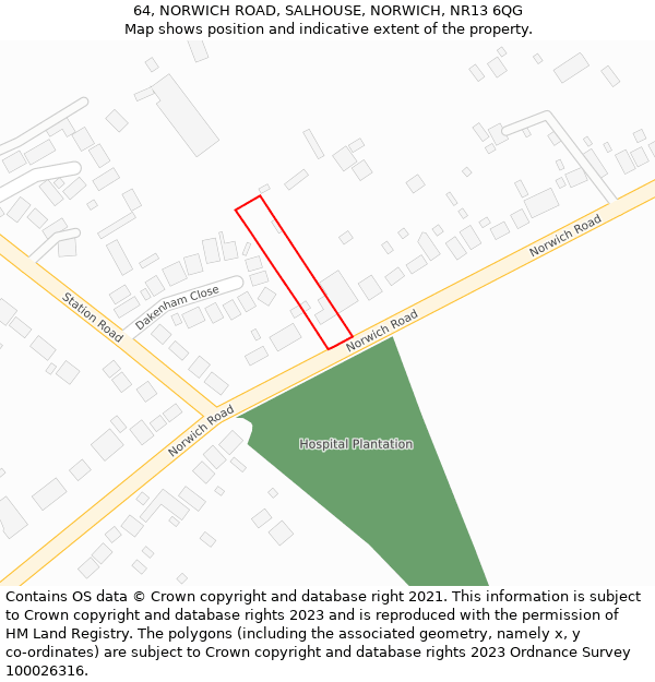 64, NORWICH ROAD, SALHOUSE, NORWICH, NR13 6QG: Location map and indicative extent of plot