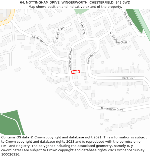 64, NOTTINGHAM DRIVE, WINGERWORTH, CHESTERFIELD, S42 6WD: Location map and indicative extent of plot