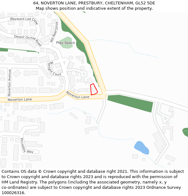 64, NOVERTON LANE, PRESTBURY, CHELTENHAM, GL52 5DE: Location map and indicative extent of plot