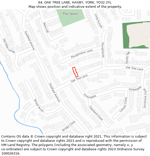 64, OAK TREE LANE, HAXBY, YORK, YO32 2YL: Location map and indicative extent of plot