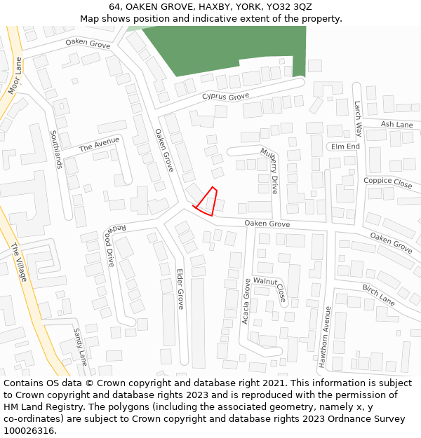 64, OAKEN GROVE, HAXBY, YORK, YO32 3QZ: Location map and indicative extent of plot