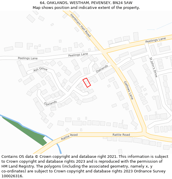 64, OAKLANDS, WESTHAM, PEVENSEY, BN24 5AW: Location map and indicative extent of plot