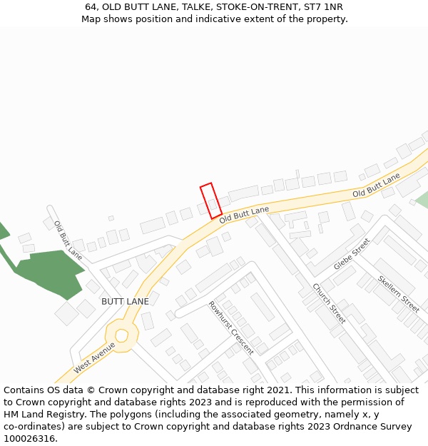 64, OLD BUTT LANE, TALKE, STOKE-ON-TRENT, ST7 1NR: Location map and indicative extent of plot