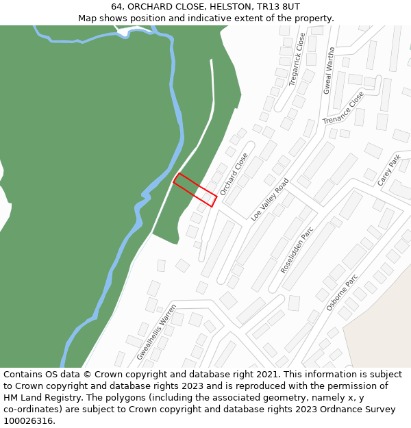 64, ORCHARD CLOSE, HELSTON, TR13 8UT: Location map and indicative extent of plot