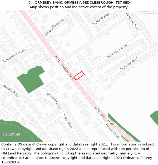 64, ORMESBY BANK, ORMESBY, MIDDLESBROUGH, TS7 9ED: Location map and indicative extent of plot