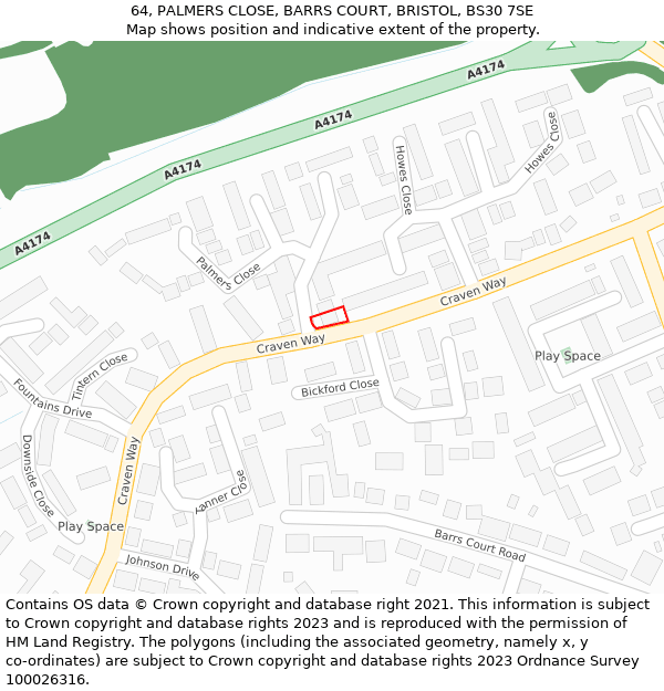 64, PALMERS CLOSE, BARRS COURT, BRISTOL, BS30 7SE: Location map and indicative extent of plot