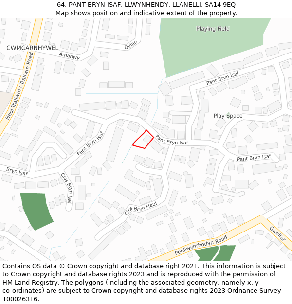 64, PANT BRYN ISAF, LLWYNHENDY, LLANELLI, SA14 9EQ: Location map and indicative extent of plot