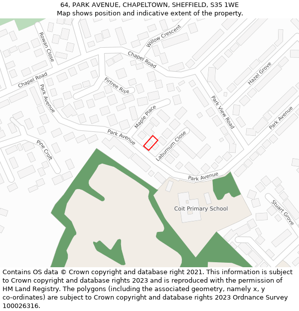 64, PARK AVENUE, CHAPELTOWN, SHEFFIELD, S35 1WE: Location map and indicative extent of plot