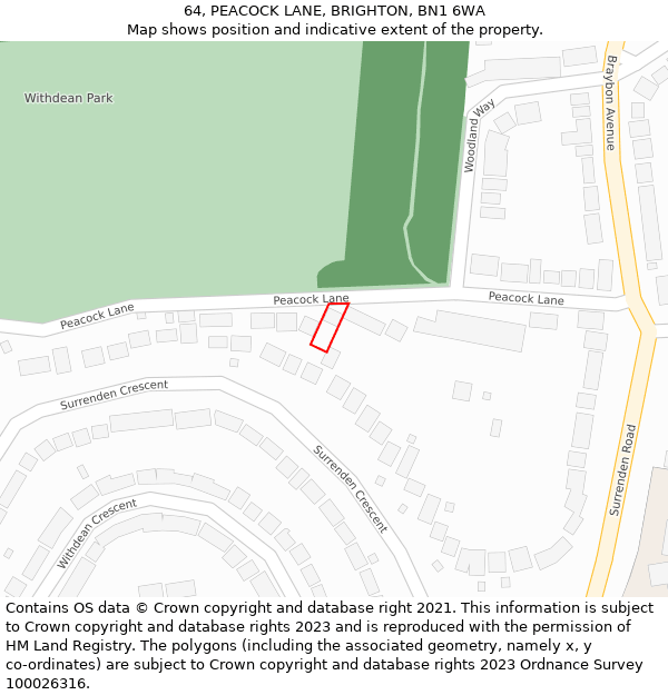 64, PEACOCK LANE, BRIGHTON, BN1 6WA: Location map and indicative extent of plot