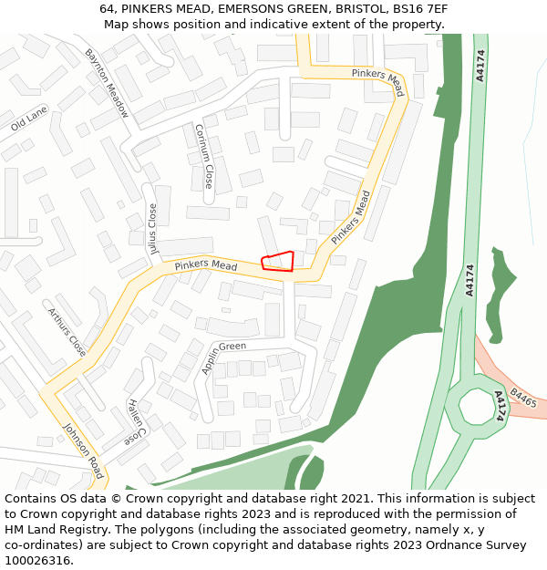 64, PINKERS MEAD, EMERSONS GREEN, BRISTOL, BS16 7EF: Location map and indicative extent of plot