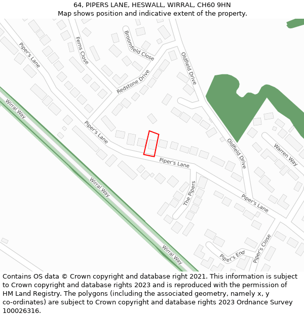 64, PIPERS LANE, HESWALL, WIRRAL, CH60 9HN: Location map and indicative extent of plot