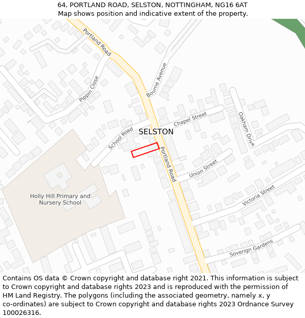 64, PORTLAND ROAD, SELSTON, NOTTINGHAM, NG16 6AT: Location map and indicative extent of plot