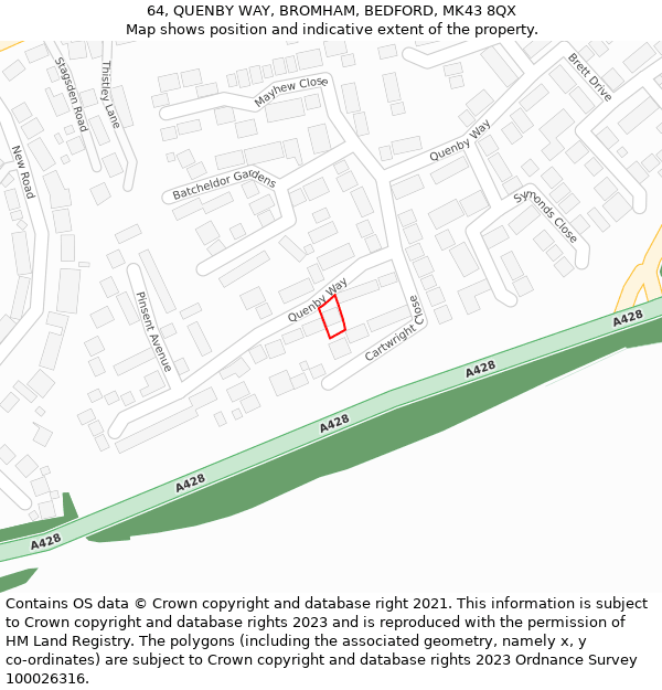 64, QUENBY WAY, BROMHAM, BEDFORD, MK43 8QX: Location map and indicative extent of plot