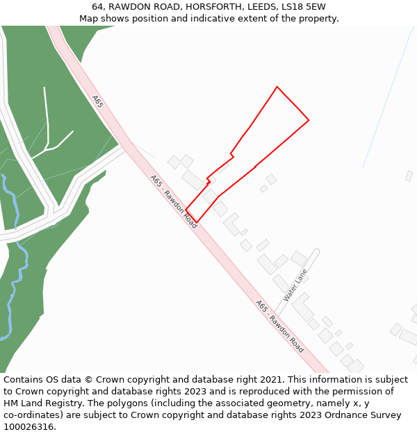 64, RAWDON ROAD, HORSFORTH, LEEDS, LS18 5EW: Location map and indicative extent of plot