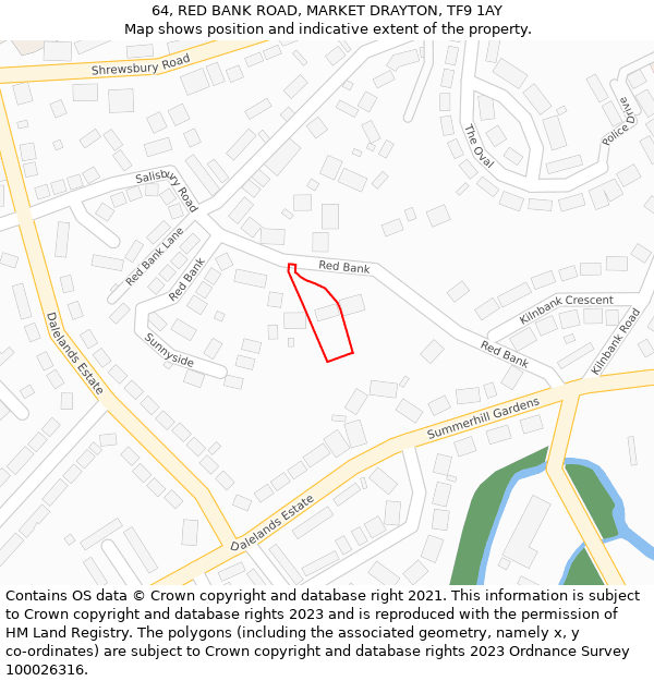 64, RED BANK ROAD, MARKET DRAYTON, TF9 1AY: Location map and indicative extent of plot