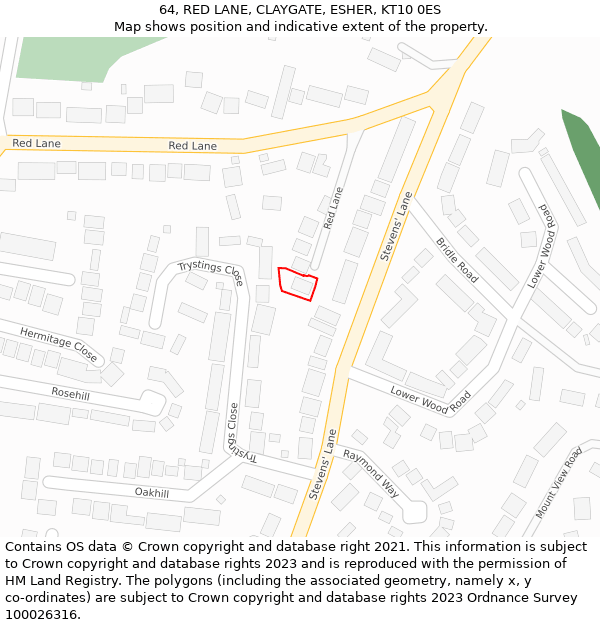 64, RED LANE, CLAYGATE, ESHER, KT10 0ES: Location map and indicative extent of plot
