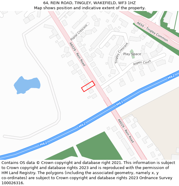 64, REIN ROAD, TINGLEY, WAKEFIELD, WF3 1HZ: Location map and indicative extent of plot